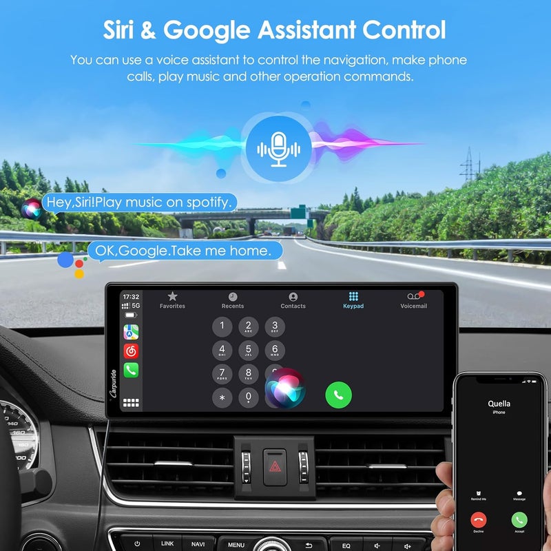 Carpuride 10.26 Inch Wireless/Wired Apple CarPlay, Android Auto and Mirror Link - 1600 * 600 IPS Touch Screen Portable Car Stereo, Bluetooth Audio, Siri, Navigation Car Screen for All Vehicles - Image 5